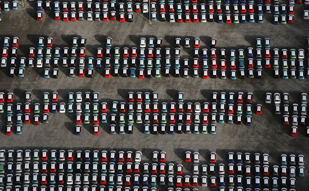 Unsold cars at Avonmouth Docks